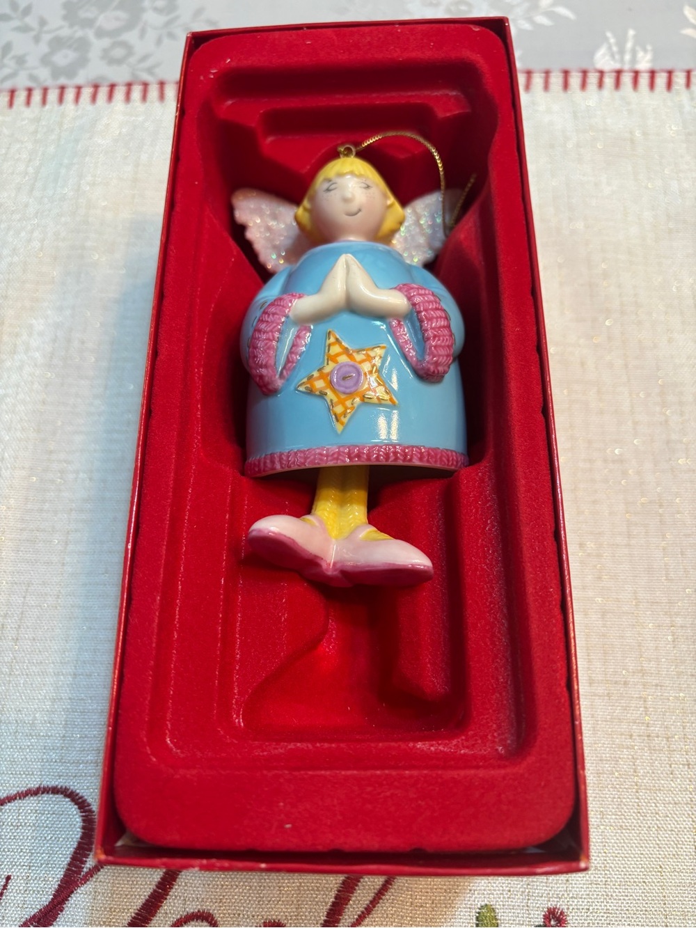 Vtg Gift Gallery Fritz and Floyd Ceramic Angel Blue 6" In Box